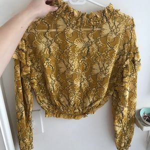 Zara yellow lace crop with turtle neck